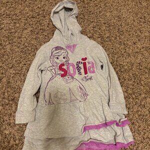 Disney X Jumping Beans Sofia The First Dress 3T Light Gray Purple Trim Hooded